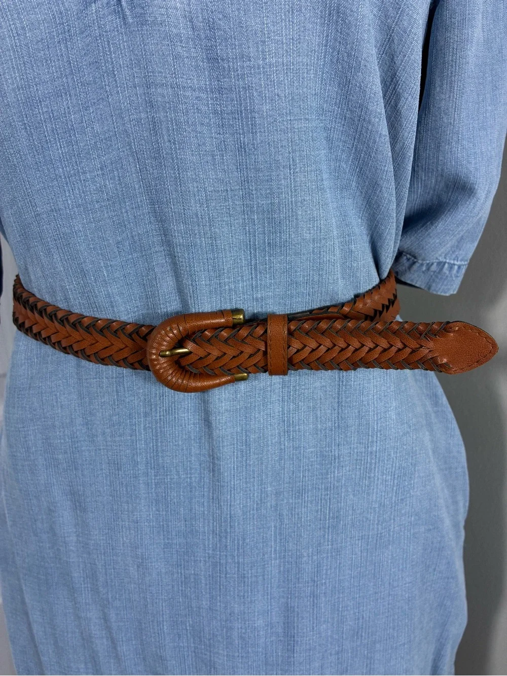 Womens belt Plus Size 46” long Braided Brown Faux Leather Classic Casual Style